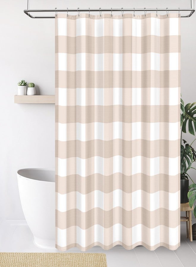 Tititex Classic Gingham Plaid 140gsm Faux Linen Fabric Shower Curtain, Cream Buffalo Grid Shower Curtain Sets Decoration 72x72 Inch with Hooks - Image 2